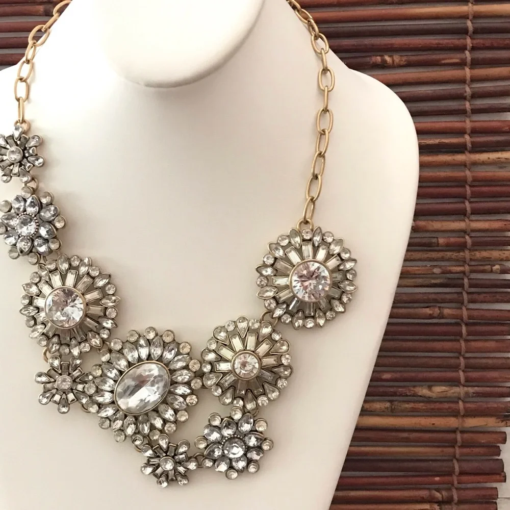 J. Crew Crystal  Rhinestone Flower Lattice Necklace